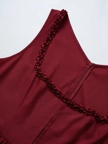 Fairmaia 德式傳統大尺碼女款腰綁帶休閒日常夏季洋裝 - 酒紅色 - 查看 3