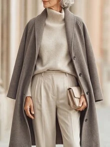 Balvessa Women's Solid Color Lapel Fashion Versatile Overcoat Office Everyday Gray Fall Elegant - Mocha Brown - View 4