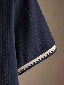 Manfinity Homme 男士時尚休閒通勤短袖 Polo 衫，男士針織提花上衣，男士圖案短袖 Polo 衫，復古風格，老錢風，適合日常休閒、週末旅行，可作為男友/丈夫禮物，派對、夏季度假、海灘穿著、夏威夷婚禮及春夏穿著 - 藍色 - 查看 4