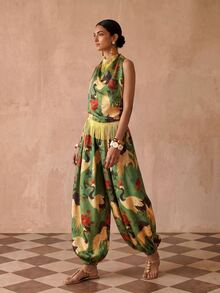 Zivah Women's Floral & Crane Print Halter Top And Long Pants Casual Cover-Up Set - Multicolor - View 6