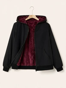 SHEIN EZwear 大尺碼街頭時尚拉鍊連帽外套附口袋 - 彩色 - 查看 1