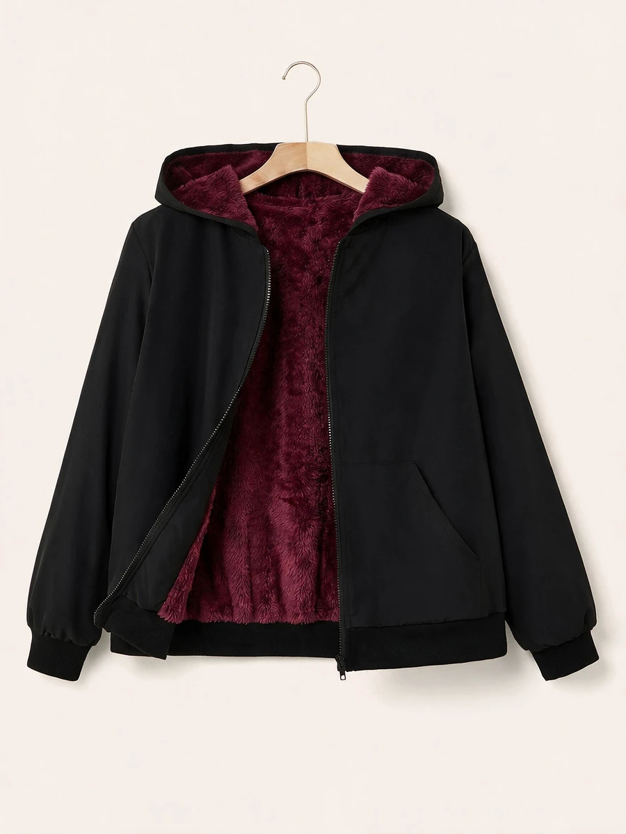 SHEIN EZwear 大尺碼街頭時尚拉鍊連帽外套附口袋 - 彩色 - 查看 1