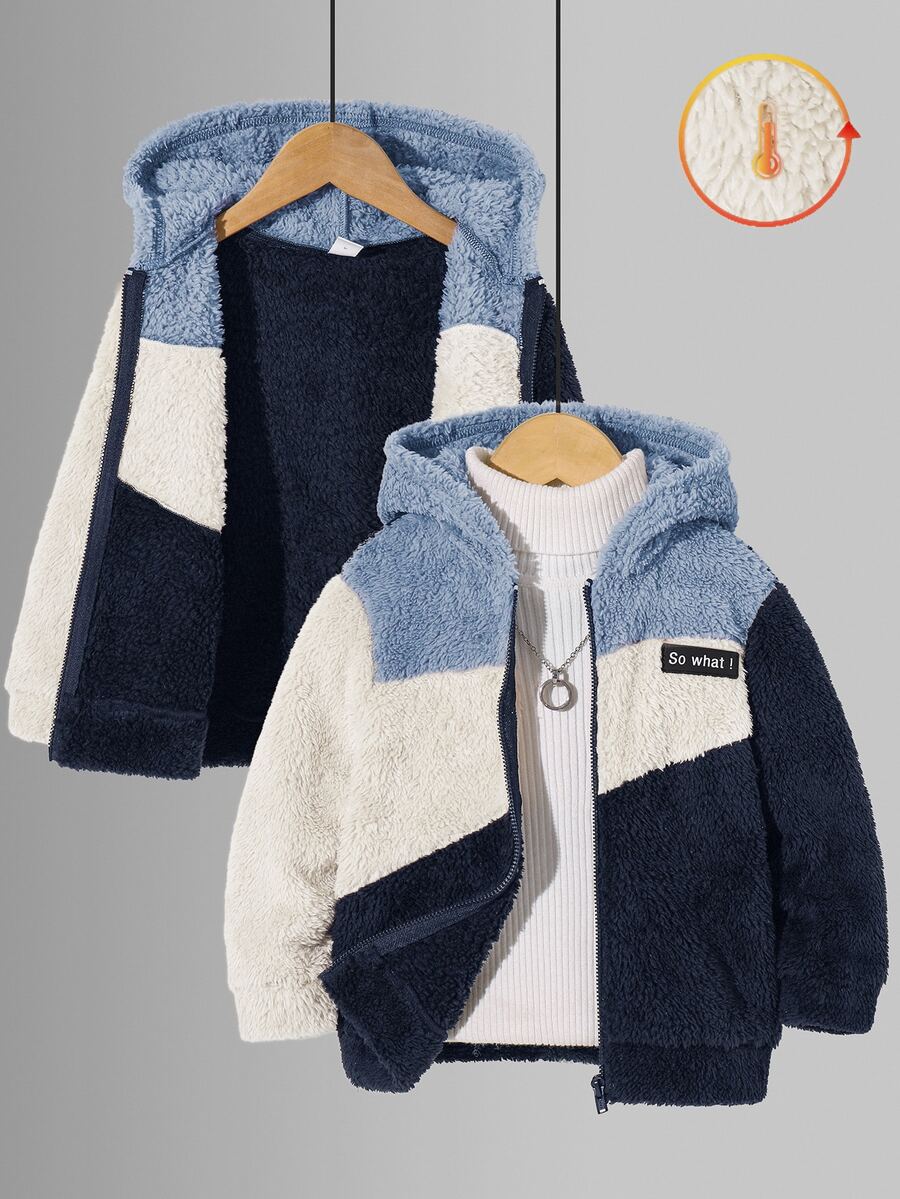 SHEIN Kids Tween Boy Quilted Patchwork Towel-Embroidered Vest With Christmas Winter Sweatshirt Fall Blouses - Dusty Blue - View 1