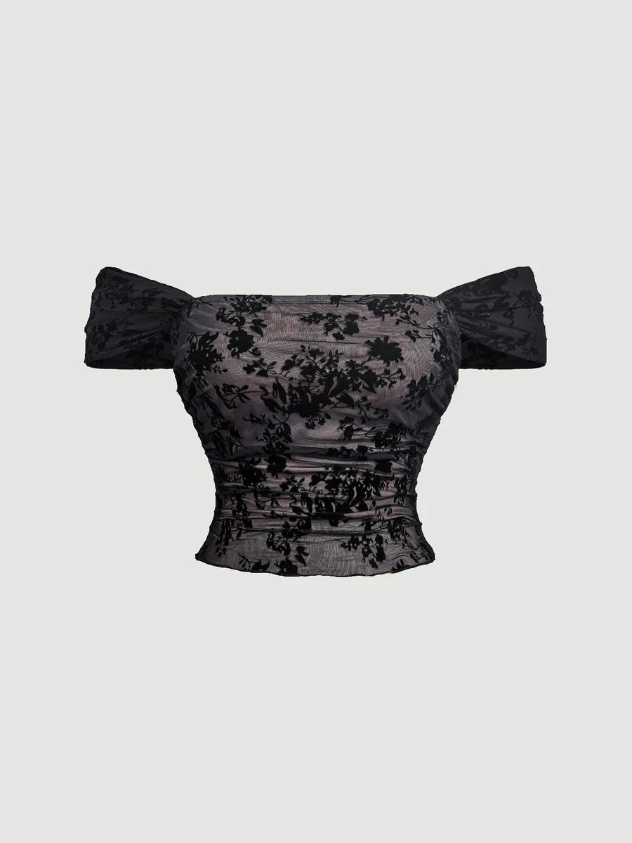 SHEIN MOD 大尺碼秋冬棕色植絨印花短版上衣,復古宮廷風,復古日常穿搭,女孩休閒度假穿著 - 黑色 - 查看 1
