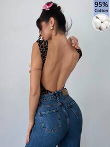 Firerie 女款優雅浪漫時尚通勤性感豹紋連身內衣，適合派對、度假、返校、浪漫約會與婚禮生日穿搭，95%棉舒適百搭內著連身衣 - 棕色 - 查看 4