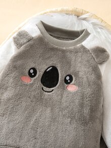 Baby Boy 2 Pieces Double-Sided Fleece Long Sleeve Top And Pants Set With Koala Pattern, Crew Neck, Loungewear - Grey - View 7