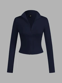 SHEIN EZwear 2件組 酒紅與海軍藍針織拉鍊長袖女款T恤，適合秋冬穿著 - 彩色 - 查看 3