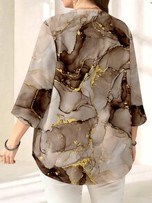 EMERY ROSE Plus Size Women's Tie-Dye V-Neck Casual Daily Wear Blouse - Multicolor - View 2