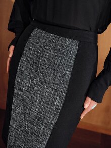 MOTF PREMIUM WOMEN'S TWEED COLORBLOCK ELEGANT COMMUTER AUTUMN/WINTER SKIRT - Grey - View 5