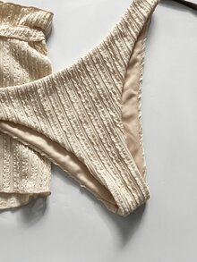 Swim Chiccia Women's Textured Halter Tie Sexy Bikini Two-Piece Swimsuit With Tie Shorts Set - Khaki - View 6