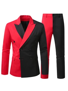 Manfinity Mode Men's Color-Block Suit Jacket And Pants Set, Fashionable Outfit For Parties And Performances, Formal, Ceremonial Use - Multicolor - View 4