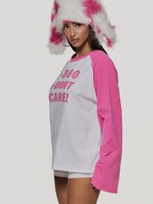 MUSERA Pink Cotton Graphic Printed Oversized Long Sleeve Tshirt Summer Autumn Cute Everyday Y2K - White - View 4