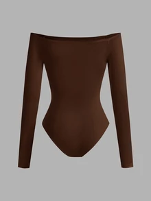 SHEIN BASICS 純色露肩連身衣/春夏季女裝套裝 - 棕色 - 查看 2