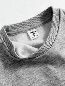 SHEIN Sweatshirt Pullover Abu-abu untuk Remaja Perempuan dengan Pinggang Berkerut, Gaya Kasual Longgar dan Serbaguna, Lapisan Bulu, Cocok untuk Musim Kembali ke Sekolah, Koleksi Terbaru Musim Gugur - Light Grey - View 3