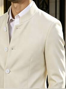 Manfinity Bizformal Men's Solid Color Long Sleeve Single-Breasted Jacket And Trousers Suit Set - Apricot - View 3