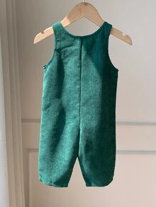 SHEIN 男嬰綠色百搭舒適燈芯絨吊帶長褲，適合秋冬聖誕節 - 綠色 - 查看 2