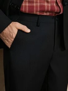Core Aspect Setelan Jas Pria Lengan Panjang Warna Polos dengan Kancing Model Katak dan Celana - Hitam - View 7