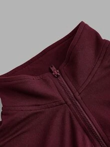 SHEIN EZwear 2件組 酒紅與海軍藍針織拉鍊長袖女款T恤，適合秋冬穿著 - 彩色 - 查看 7