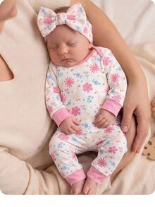 SHEIN 新生女嬰可愛愛心圖案蓬鬆紫色長袖居家服套裝 - 紫色 - 查看 1