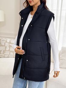 SHEIN Maternity Solid Color 3-In-1 Casual Daily Outerwear - Navy Blue - View 5