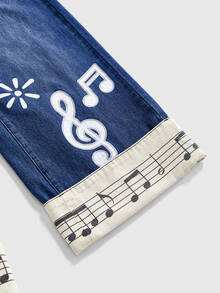 ROMWE Celana Jeans Denim Longgar Wanita Motif Not Keyboard Y2K, Musim Gugur/Dingin - MultiWarna - View 4