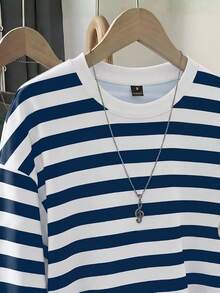 SHEIN EZwear 女款圓領條紋休閒日常長袖T恤 - 彩色 - 查看 3