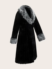 SHEIN Clasi Women's Elegant Faux Fur Coat With Lapel, Long Sleeve And Zipper Closure - Black - View 9