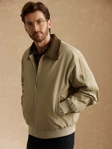 Core Aspect 1pc Men's Light Business Style Jacket, Colorblock Collar Design, Versatile For Commuting, Fashionable And Comfortable, Boyfriend Gift, Husband Gift, Anniversary Gift - Khaki - View 4