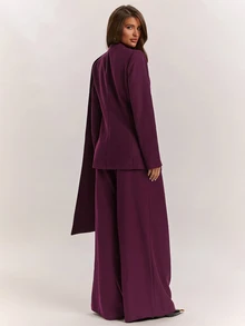 SHEIN BAE Women's Solid Color Asymmetric Design Blazer And Pants Elegant Suit Set,Women's Social Suit Set - Purple - View 2