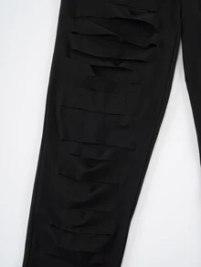Beetlejuice X SHEIN Women's Sexy Letter Print Distressed Fashion Leggings - Black - View 5