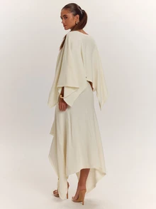SHEIN BAE French Minimalist Slouchy Design Fashion Simple Shawl Asymmetrical Slimming Elegant Skirt High-Quality 2 Pieces Knit Set - Beige - View 2