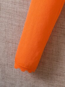 SHEIN Elladie kids 青少年女孩純色休閒百搭日常穿著開襟衫 - 橘色 - 查看 3