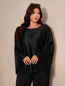 Elaquor Plus Size Women Solid Color Casual Versatile Daily Wear Shirt - Black - View 6