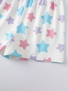 My Little Pony X SHEIN طقم ملابس نوم منزلية كاجوال يومي للبنات الصغيرات بنقشة كرتونية، توب بأكمام قصيرة وشورت - الأرجواني - مشاهدة 7