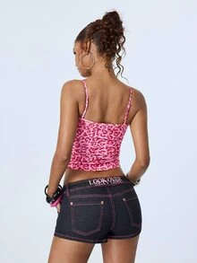 Y2Kool Women's Pink Leopard Print Spaghetti Strap Fitted Cropped Camisole Top, Suitable For Daily Wear, Dates, Parties, Vacation Outfits - Pink - View 2