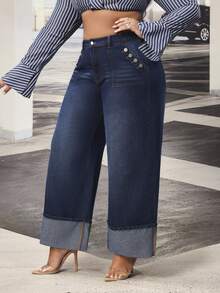 Slaydiva Cowgirl Outfit Plus Size Women's Blue Non-Stretch Cuffed Straight Leg Jeans - Dark Wash - View 6