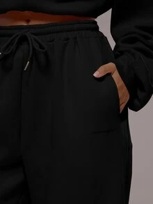 Musera Sport Oversized Drawstring Tracksuit Bottoms Only Sport Co-Ord Active Workout Gym Pilates Fitness - Black - View 5