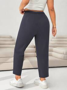 SHEIN EZwear 深灰色女款大尺碼針織 9/10 長度修身褲 - 深灰色 - 查看 2