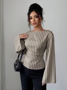 Siren Gaze Women's Striped Casual Daily Wear Shirt - Brown - View 7