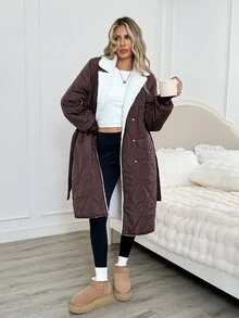 Easowa Women's Fall/Winter Long Sleeve Single-Breasted Long Casual Minimalist Winter Coat Travel Everyday Dark Brown - Brown - View 1