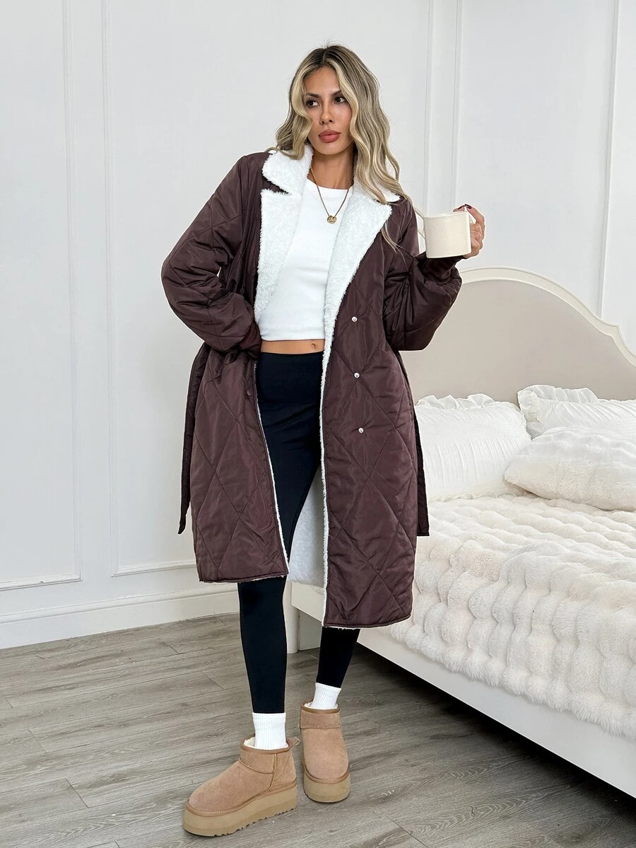 Easowa Women's Fall/Winter Long Sleeve Single-Breasted Long Casual Minimalist Winter Coat Travel Everyday Dark Brown - Brown - View 1