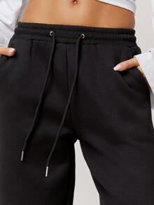 Musera Petite Flocking Wide Leg Joggers Tracksuit Bottoms Fall Autumn Winter Back To School Daily Everyday - Black - View 4