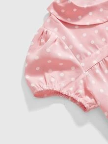 ROMWE Kawaii 春夏可愛彼得潘領復古圓點泡泡下擺修身顯瘦女款襯衫 - 淺粉色 - 查看 4