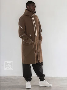 FORM&CHAOS Men's Loose Fit Workwear Zip-Up Hooded Long Sleeve Windbreaker Jacket, Autumn/Winter - Brown - View 1