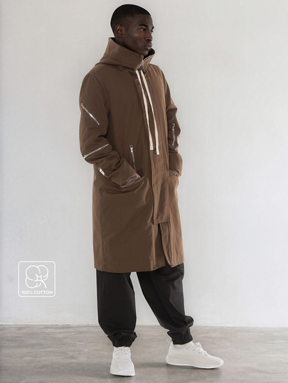 FORM&CHAOS Men's Loose Fit Workwear Zip-Up Hooded Long Sleeve Windbreaker Jacket, Autumn/Winter