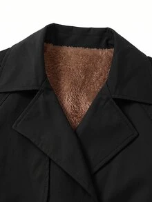 SHEIN Clasi 女款時尚百搭鈕扣口袋長袖風衣 - 黑色 - 查看 8