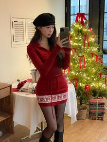 DAZY Women's Solid Color Long Sleeve Christmas Vibe Casual Sweater 2 Pieces Set, Autumn/Winter - Red - View 7
