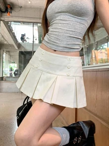 DAZY Rok Lipit Gaya Korea Estetik untuk Wanita - Krem - View 1