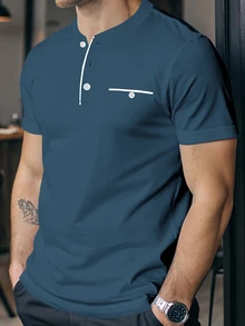 Manfinity Homme Men's Colorblock Casual Daily Short Sleeve T-Shirt - Dusty Blue - View 1
