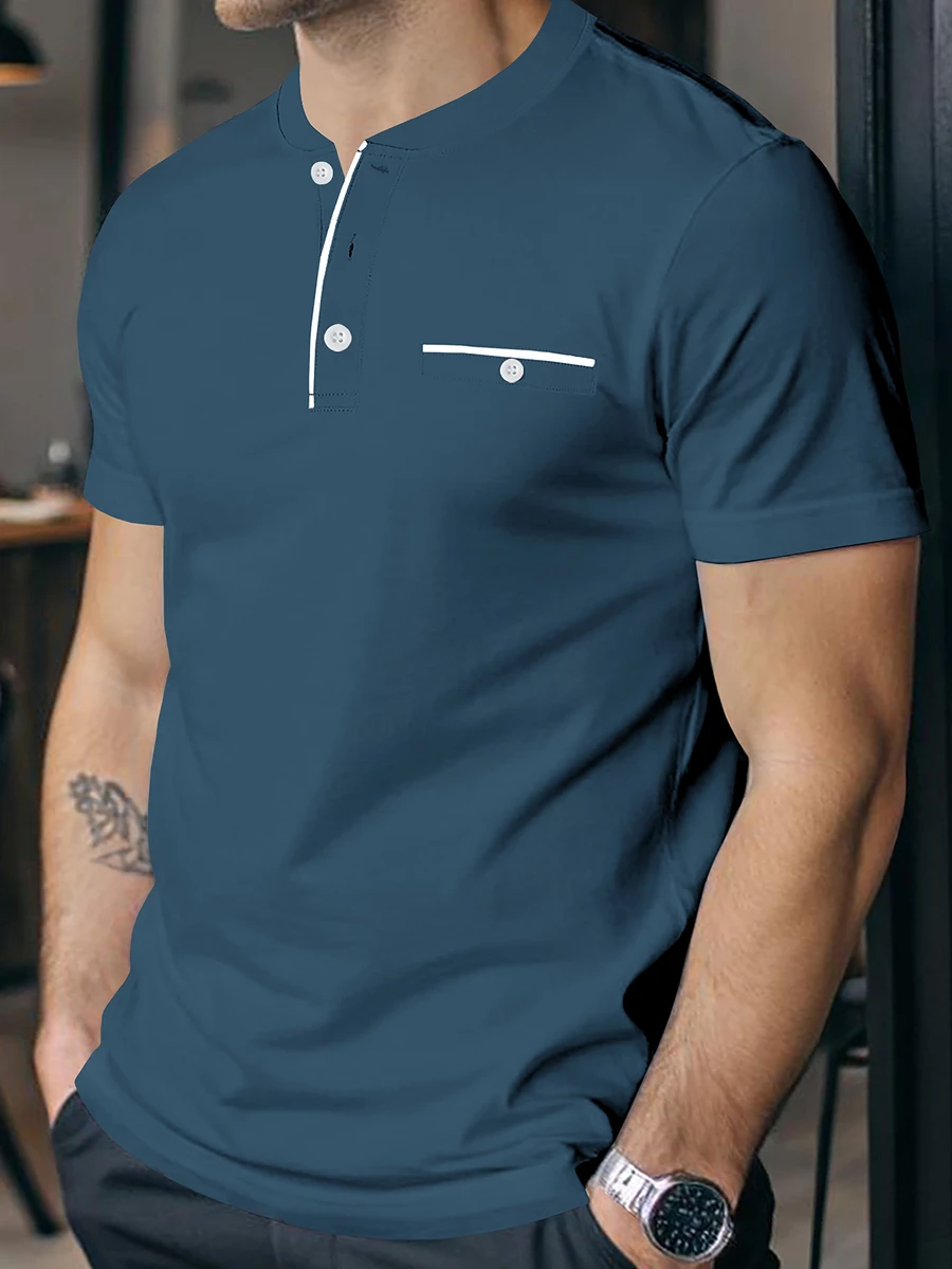 Manfinity Homme Men's Colorblock Casual Daily Short Sleeve T-Shirt - Dusty Blue - View 1